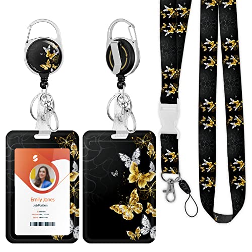 Boutilon ID Badge Holder with Lanyard,Retractable ID Badge Card Holders Detachable Neck Lanyard Strap with Badge Reel and Vertical ID Holder for Nurse Students Teachers Office Staff(Butterfly) - Image 1