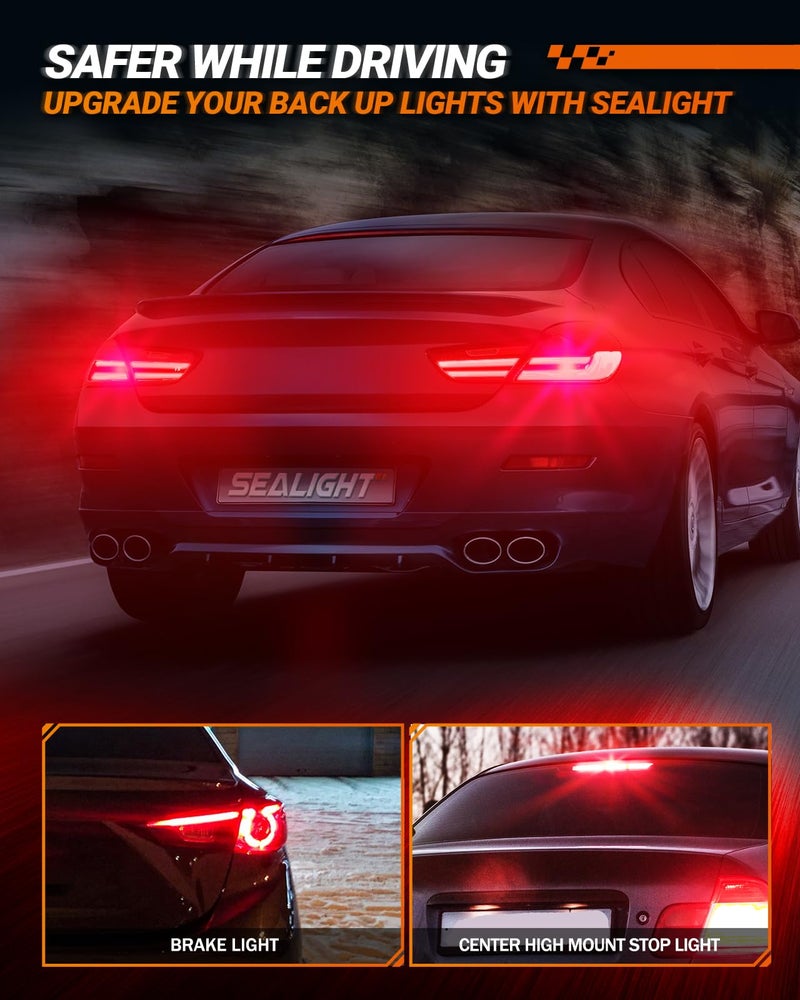 SEALIGHT LED Brake Light Bulbs, 3156 3157 LED Bulb Red, 600% Brighter 3056 3057 3457R 4057 4156 4157 Anti Hyper Flash Error Free Tail Stop Parking Lights, with Built-in Resistor, Brilliant Red, 2 Pcs - Image 2