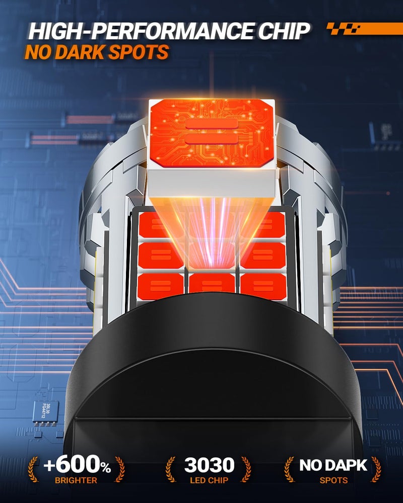 SEALIGHT LED Brake Light Bulbs, 3156 3157 LED Bulb Red, 600% Brighter 3056 3057 3457R 4057 4156 4157 Anti Hyper Flash Error Free Tail Stop Parking Lights, with Built-in Resistor, Brilliant Red, 2 Pcs - Image 3