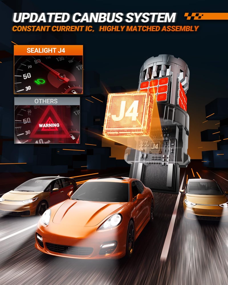 SEALIGHT LED Brake Light Bulbs, 3156 3157 LED Bulb Red, 600% Brighter 3056 3057 3457R 4057 4156 4157 Anti Hyper Flash Error Free Tail Stop Parking Lights, with Built-in Resistor, Brilliant Red, 2 Pcs - Image 5