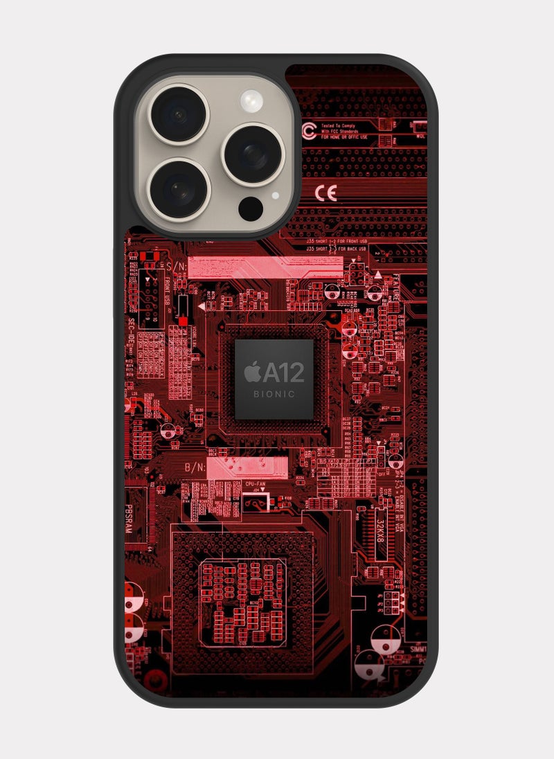 بكسلات كفر ايفون 15 برو ماكس مهندس معالج مذربورد احمر - Image 1