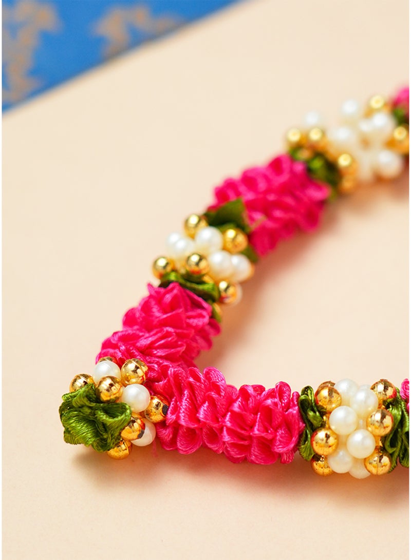 Madhoor Pearl Satin Decorative Pooja Garland (Haar Mala) Rani Pink for Pooja, Temple Decor & Weddings, 4 Inches, 1 Piece - Image 3