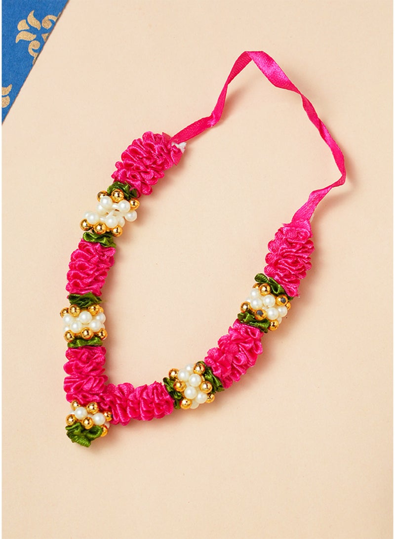 Madhoor Pearl Satin Decorative Pooja Garland (Haar Mala) Rani Pink for Pooja, Temple Decor & Weddings, 4 Inches, 1 Piece - Image 1