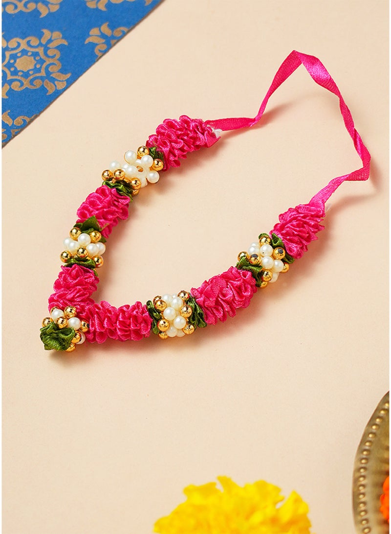 Madhoor Pearl Satin Decorative Pooja Garland (Haar Mala) Rani Pink for Pooja, Temple Decor & Weddings, 4 Inches, 1 Piece - Image 2
