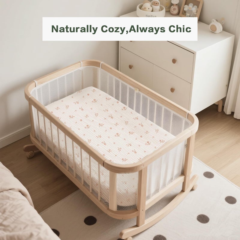 Coreeky Muslin Bedside Sleeper Bassinet Fitted Sheets, 3 Pack Cotton Baby Sheet for Boys & Girls, Soft, Compatible with Baby Delight, Dream On Me, AMKE and Other Rectangle Mattress (Daisy Petal) - Image 3
