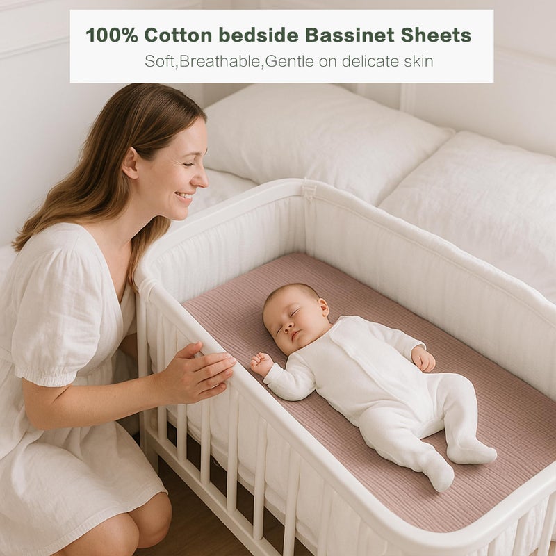Coreeky Muslin Bedside Sleeper Bassinet Fitted Sheets, 3 Pack Cotton Baby Sheet for Boys & Girls, Soft, Compatible with Baby Delight, Dream On Me, AMKE and Other Rectangle Mattress (Daisy Petal) - Image 4