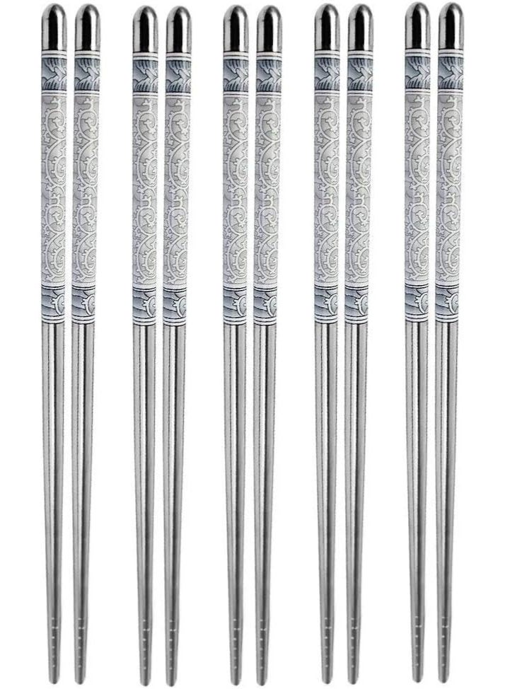 23cm Reusable Metal Chopsticks Made of Stainless Steel, Lightweight, Durable and Easy to Use for Noodles, Sushi and BBQ Food (5 Pairs) - Image 1