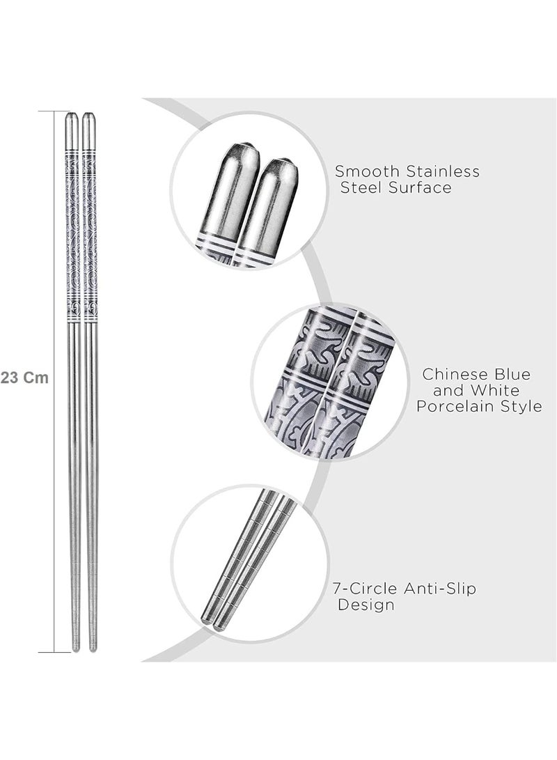 23cm Reusable Metal Chopsticks Made of Stainless Steel, Lightweight, Durable and Easy to Use for Noodles, Sushi and BBQ Food (5 Pairs) - Image 3