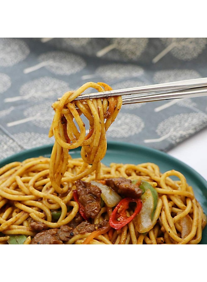 23cm Reusable Metal Chopsticks Made of Stainless Steel, Lightweight, Durable and Easy to Use for Noodles, Sushi and BBQ Food (5 Pairs) - Image 4