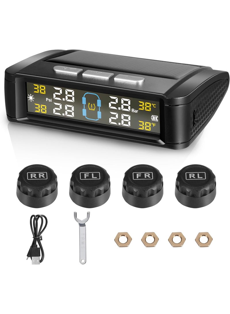 Arabest Tyre Pressure Monitoring System TPMS, Solar Wireless Tire Pressure Gauge with 4 External Sensors, USB/Solar Charging, 0-5 Bar 72 PSI Range, Universal Fit for Car SUV Van Trailer - Image 1