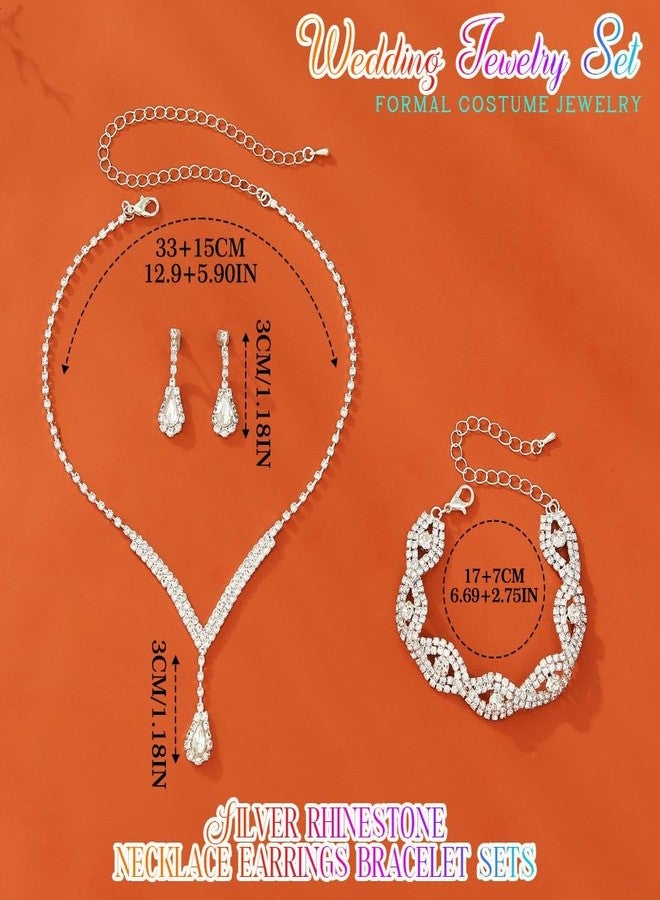 جورايس طقم مجوهرات زفاف من الفضة المرصعة بأحجار الراين من GORAIS، طقم قلائد رسمي للعرائس والنساء. - Image 5