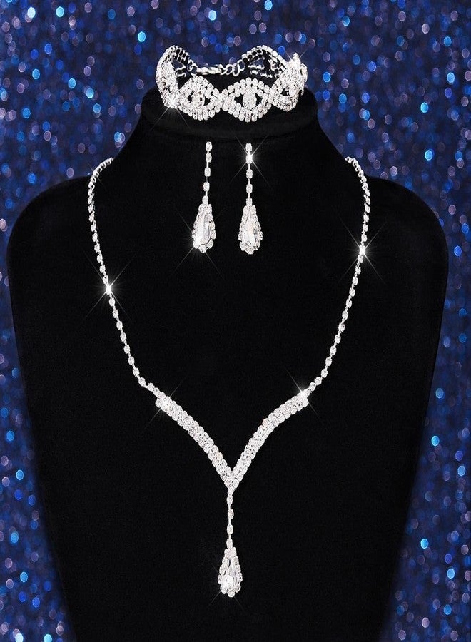 جورايس طقم مجوهرات زفاف من الفضة المرصعة بأحجار الراين من GORAIS، طقم قلائد رسمي للعرائس والنساء. - Image 2