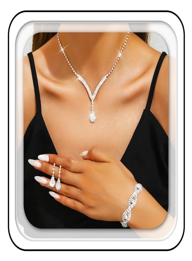 جورايس طقم مجوهرات زفاف من الفضة المرصعة بأحجار الراين من GORAIS، طقم قلائد رسمي للعرائس والنساء. - Image 1