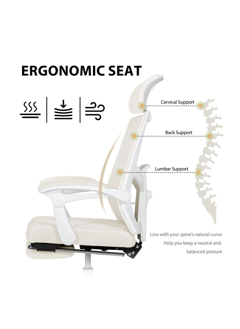 Eclife - Mesh Ergonomic Office Chair with Footrest Home Office Desk Chair with Headrest and Backrest Adjustable Computer Executive Desk Chair with Wheels 360 Swivel Task Chair - Image 1