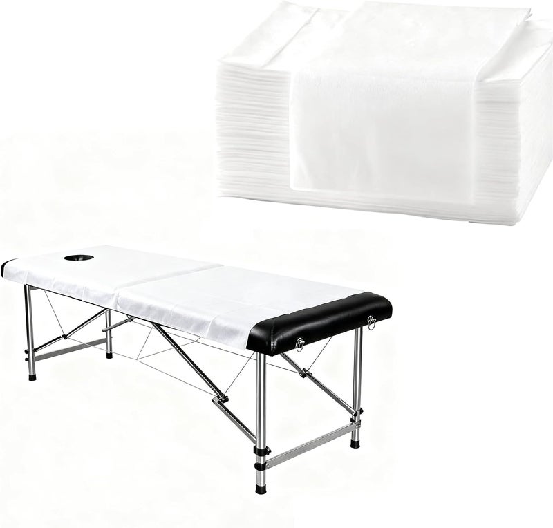 UREVO 50Pcs Disposable Massage Table Sheets with Face Hole - Waterproof & Oil-Resistant Non-Woven Bed Covers for Spa and Beauty Treatments - Image 1