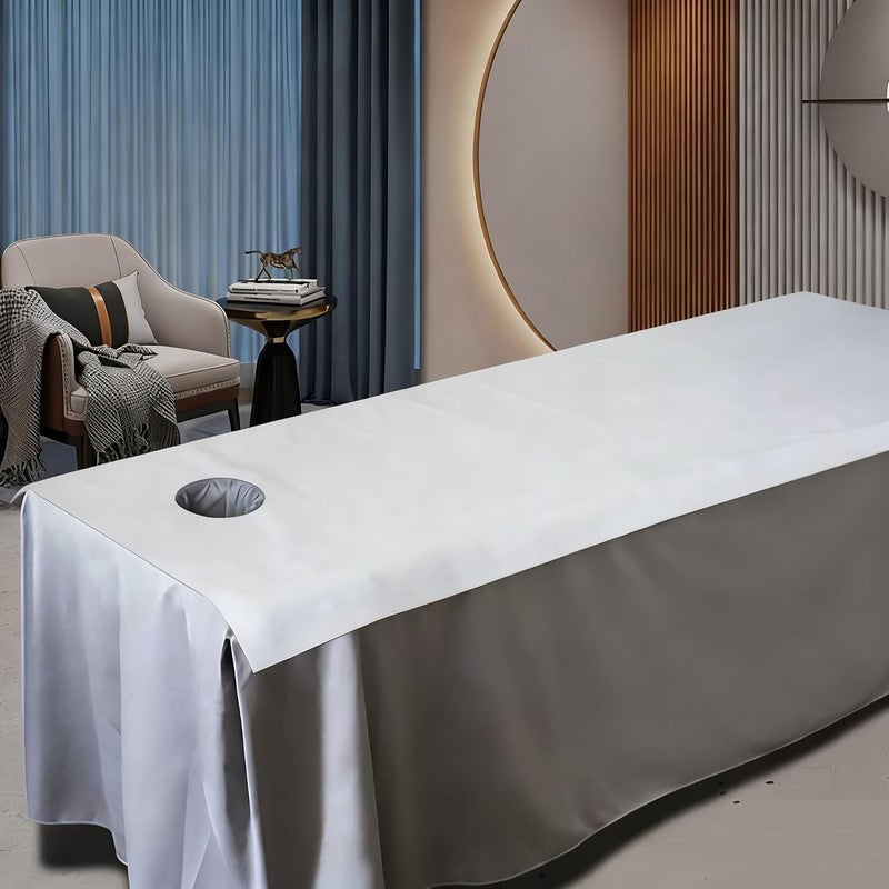 UREVO 50Pcs Disposable Massage Table Sheets with Face Hole - Waterproof & Oil-Resistant Non-Woven Bed Covers for Spa and Beauty Treatments - Image 2