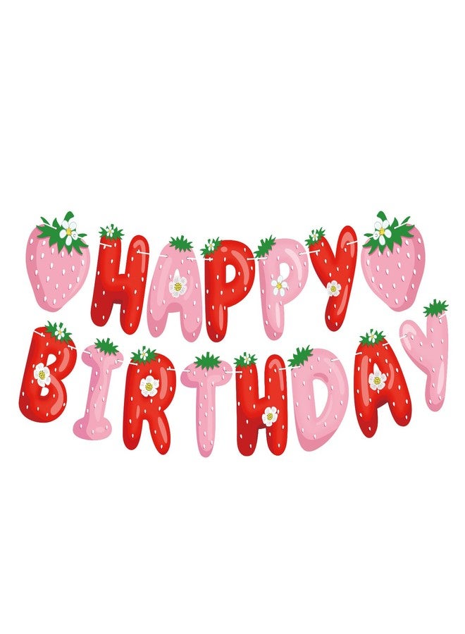 BIEUFBJI Strawberry Happy Birthday Banner Strawberry Banner Strawberry Theme Party Decoration Garland Baby Shower Birthday Party Decoration - Image 1