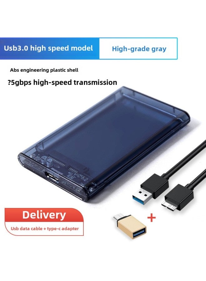 Transparent Box Notebook 2.5 Inch External Mobile Hard Disk Box Usb3.0 Solid State Hard Disk Box Typec Interface External-Color:3.0 High-speed Version Of High-grade Gray + Data Cable + Adapter  - Image 1