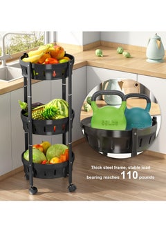 3-Tier Foldable Rolling Basket Organizer with Wheels, Multi-Purpose Kitchen Storage Cart for Fruits, Vegetables, Snacks, and Household Items, Durable Plastic and Rustproof Steel - pzsku/Z80284DA164BF8B3B7741Z/45/_/1709108021/91077ad9-8936-4292-8cd9-83ef31963aae