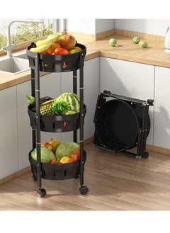 3-Tier Foldable Rolling Basket Organizer with Wheels, Multi-Purpose Kitchen Storage Cart for Fruits, Vegetables, Snacks, and Household Items, Durable Plastic and Rustproof Steel - pzsku/Z80284DA164BF8B3B7741Z/45/_/1709108166/40583aa0-80bb-4c68-be6f-6a27c8434678