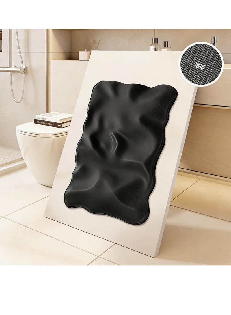 Beauenty Black Liquid Spill Floor Mat, Non-Slip Bathroom Rug, Irregular Shape Design 50 * 80cm - Image 3