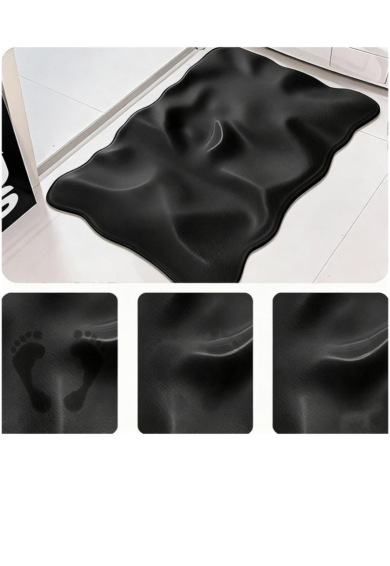 Beauenty Black Liquid Spill Floor Mat, Non-Slip Bathroom Rug, Irregular Shape Design 50 * 80cm - Image 2