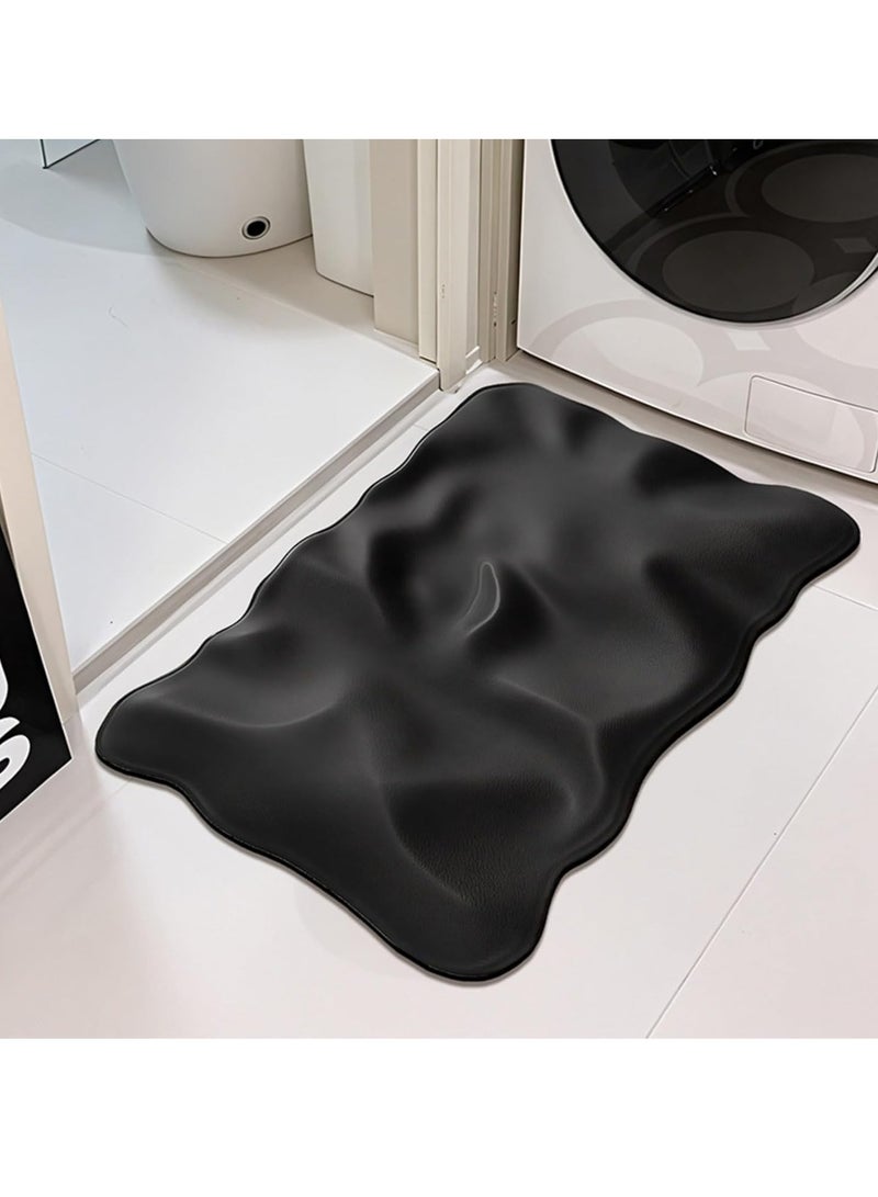 Beauenty Black Liquid Spill Floor Mat, Non-Slip Bathroom Rug, Irregular Shape Design 50 * 80cm - Image 4