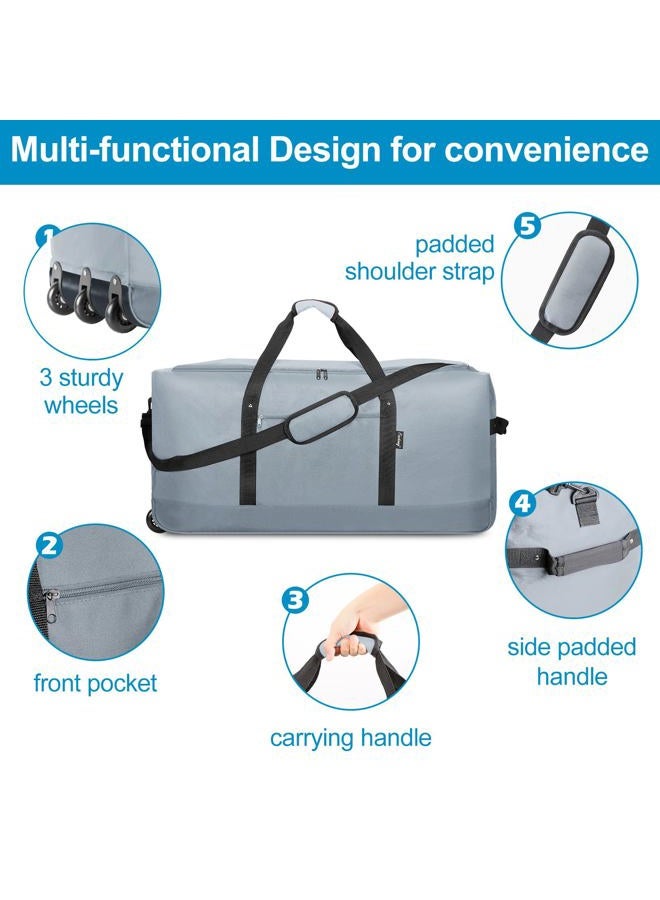 Finnhomy 120L Foldable Rolling Duffel Bag with 3 Wheels, Light Weight Travel Duffel bag with Large Loading Capacity, 32 inch Rolling Duffel bag with Shoulder Strap for Travel Camping Sports, Grey - Image 4