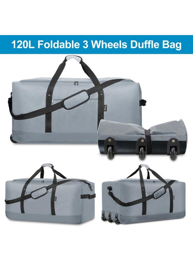 Finnhomy 120L Foldable Rolling Duffel Bag with 3 Wheels, Light Weight Travel Duffel bag with Large Loading Capacity, 32 inch Rolling Duffel bag with Shoulder Strap for Travel Camping Sports, Grey - Image 3
