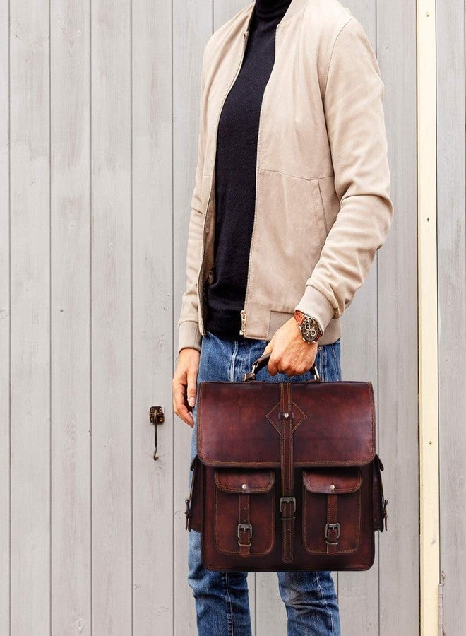 HULSH Vintage Leather Laptop Bag for Men Full Grain Large Leather Messenger bag for men 18 inches with rustic look Brown briefcase (Brown) - Image 2