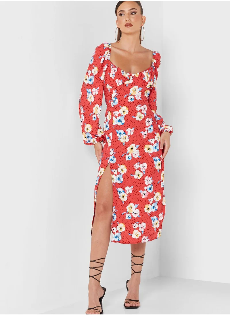 Missguided Balloon Sleeve Side Split Dress