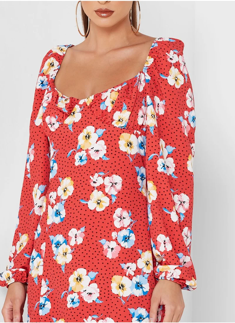 Missguided Balloon Sleeve Side Split Dress