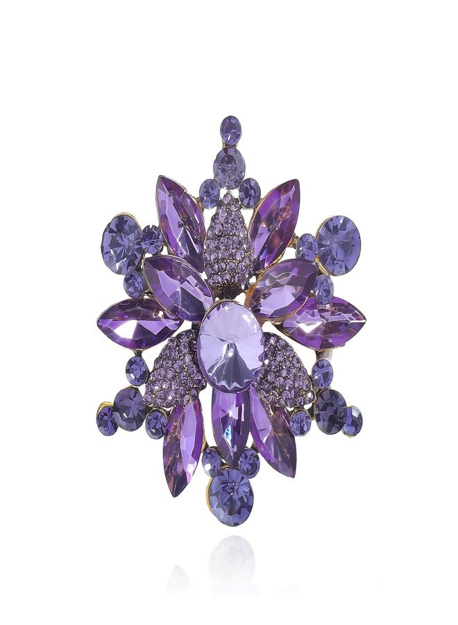 YOQUCOL Vintage Purple Flower Shape Austrian Crystal Rhinestone Brooch Pin For Women - Image 1