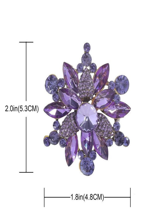 YOQUCOL Vintage Purple Flower Shape Austrian Crystal Rhinestone Brooch Pin For Women - Image 4