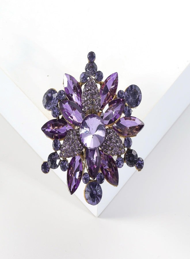 YOQUCOL Vintage Purple Flower Shape Austrian Crystal Rhinestone Brooch Pin For Women - Image 5