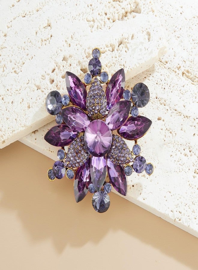 YOQUCOL Vintage Purple Flower Shape Austrian Crystal Rhinestone Brooch Pin For Women - Image 2