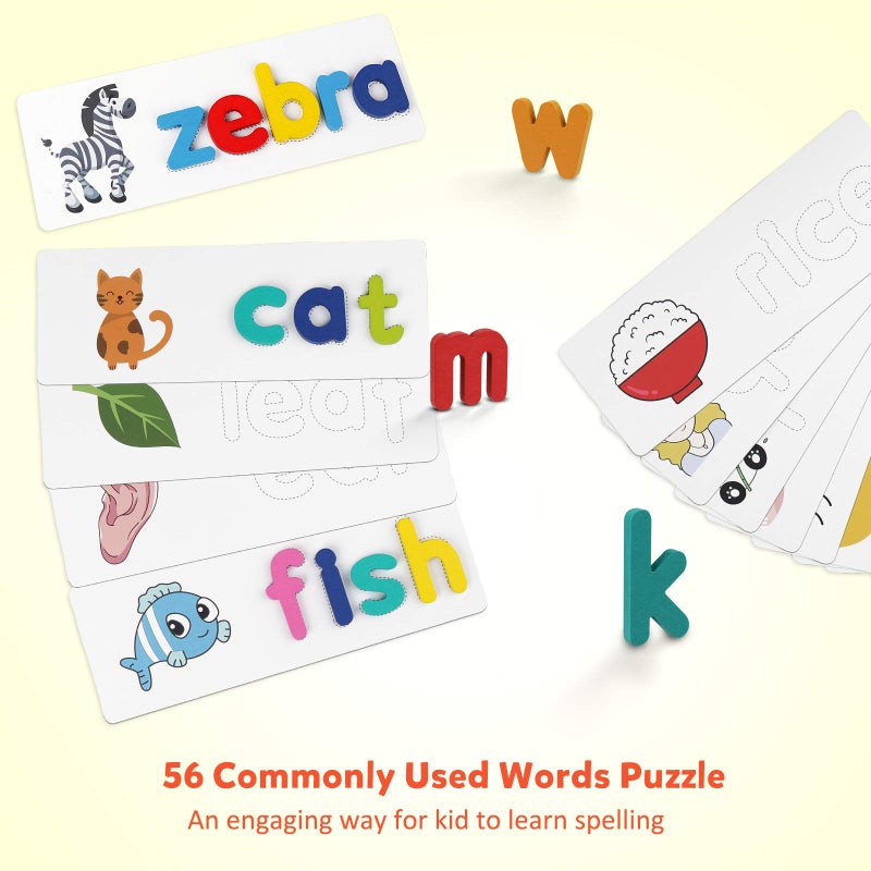 Coogam Reading & Spelling Learning Toy, Wooden Letters Flash Cards Sight Words Matching ABC Alphabet Recognition Game Preschool Educational Tool Set for 3 4 5 Years Old Boys and Girls Kids - Image 2
