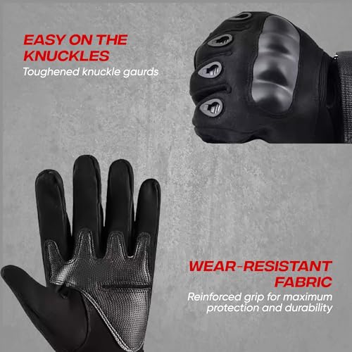 AUTOGUYS FF-1 Full-Finger Bike Riding Gloves TPR Knuckle Protection Tactical Hand Gloves for Bike - Bike Gloves Men Bike Accessories Washable Fabric (Size: XL, Black) - Image 3