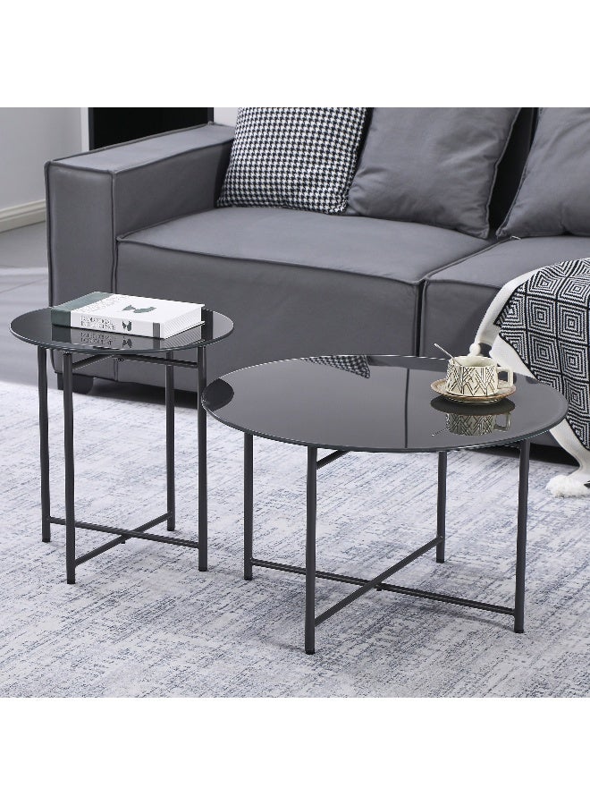 Home Box Round Coffee Table with Glass Top for Living Room - Image 5