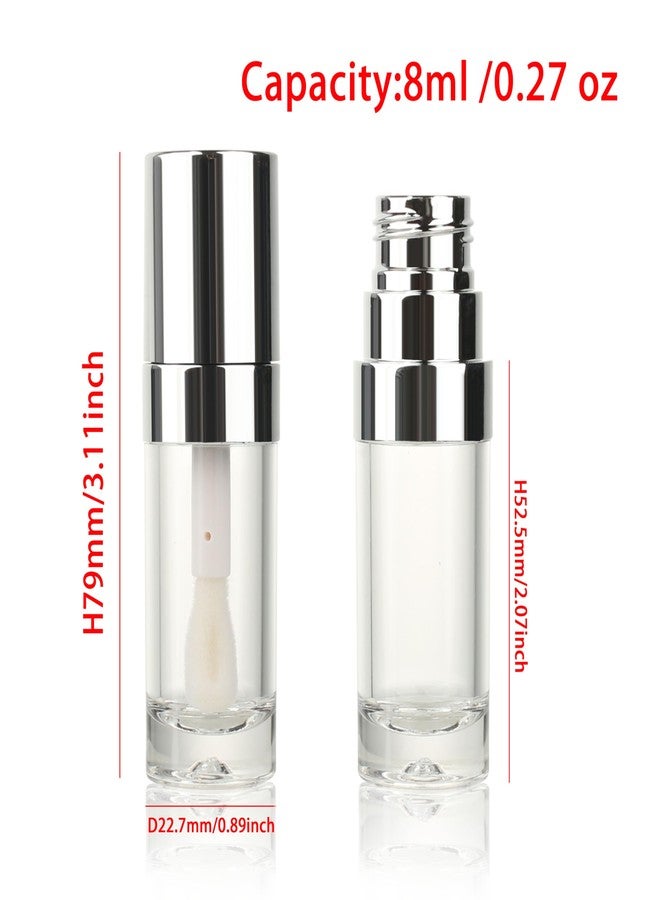 كوسيديا مجموعة كوسيديا من 18 أنبوبًا دائريًا سعة 8 مل (0.27 أونصة) من ملمع الشفاه، فضي اللون، فارغ، مع عصا كبيرة إسفنجية. عبوات ملمع شفاه لتعبئة زيت الشفاه. - Image 2