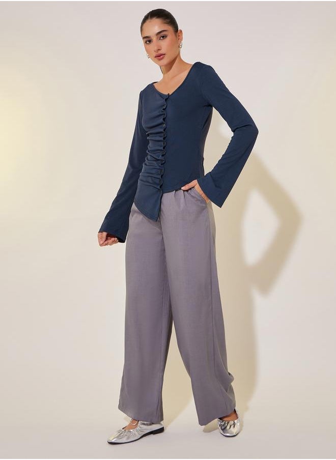 Take Two - Texture Long Sleeve Top with Button Detailing - Image 1