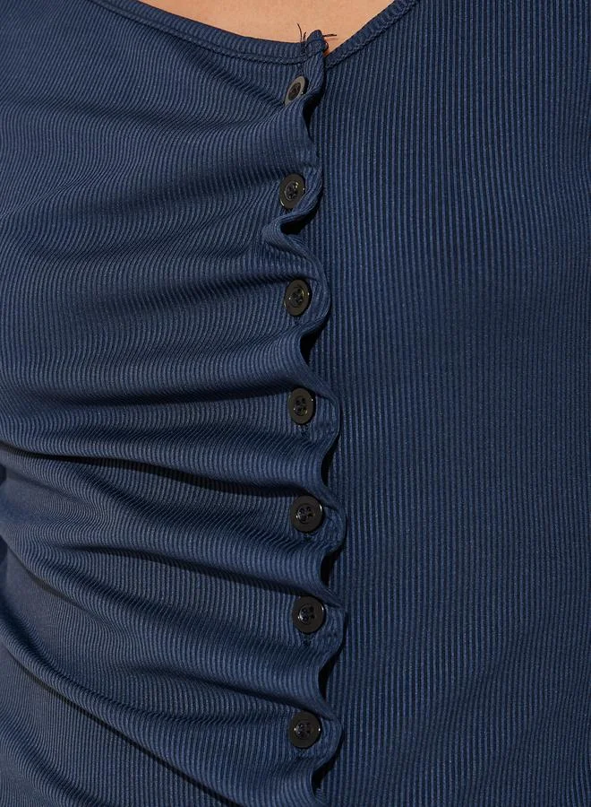 Take Two Texture Long Sleeve Top with Button Detailing