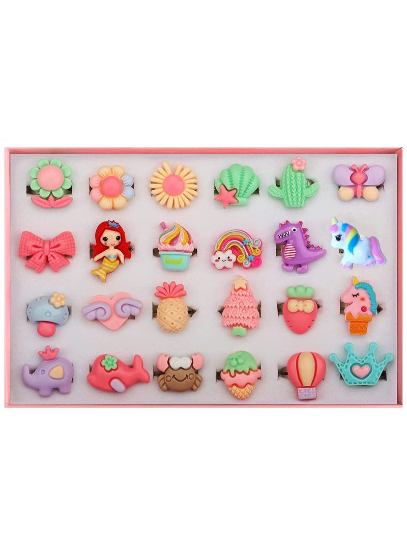 Toy Jewel Rings in Box, Adjustable, No Duplication, Pretend Play and Dress Up Rings for Little Girls (24 Rings)  - Image 1