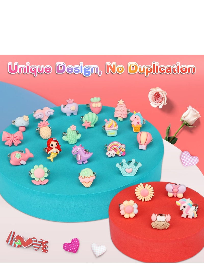 Toy Jewel Rings in Box, Adjustable, No Duplication, Pretend Play and Dress Up Rings for Little Girls (24 Rings)  - Image 2