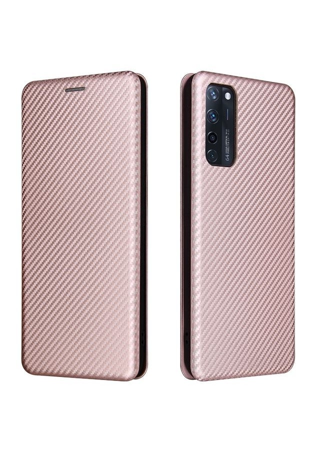 HuHa Case Cover For ZTE Axon 20 5G / 4G Carbon Fiber Texture Horizontal Flip TPU + PC + PU Leather Case with Card Slot(Pink) 