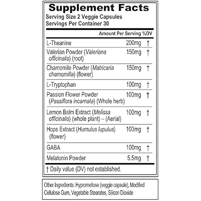 Evlution Nutrition Herbal Complex Sleep Supplements for Adults Gentle Sleep Support Adult Melatonin Pills with Valerian L-Tryptophan Lemon Balm and More - Restful Calm Capsules - 30 Servings - Image 2