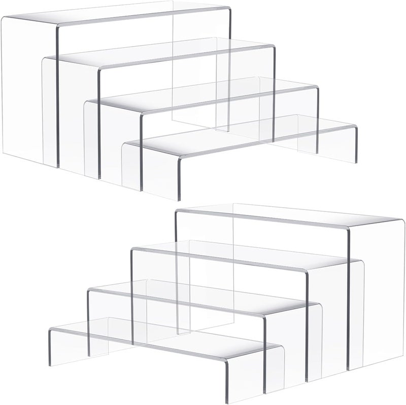 Anglelife 2 Set Large Acrylic Risers, 8 Pcs Rectangular Clear Acrylic Display Stand, Display Risers Shelf for Retail Desktop Shoe Showcase Jewelry Funko Pop Figures