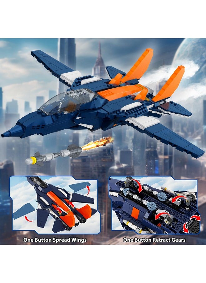 Hogokids HOGOKIDS 3 in 1 Fighter Jet Plane Building Sets, Military Propeller Aircraft Gunship Building Toys with Vehicle/Rocket Launcher/Speedboat Model Toys, Birthday Gift for Kids, Boys and Girls 10+, 738PCS  - Image 2
