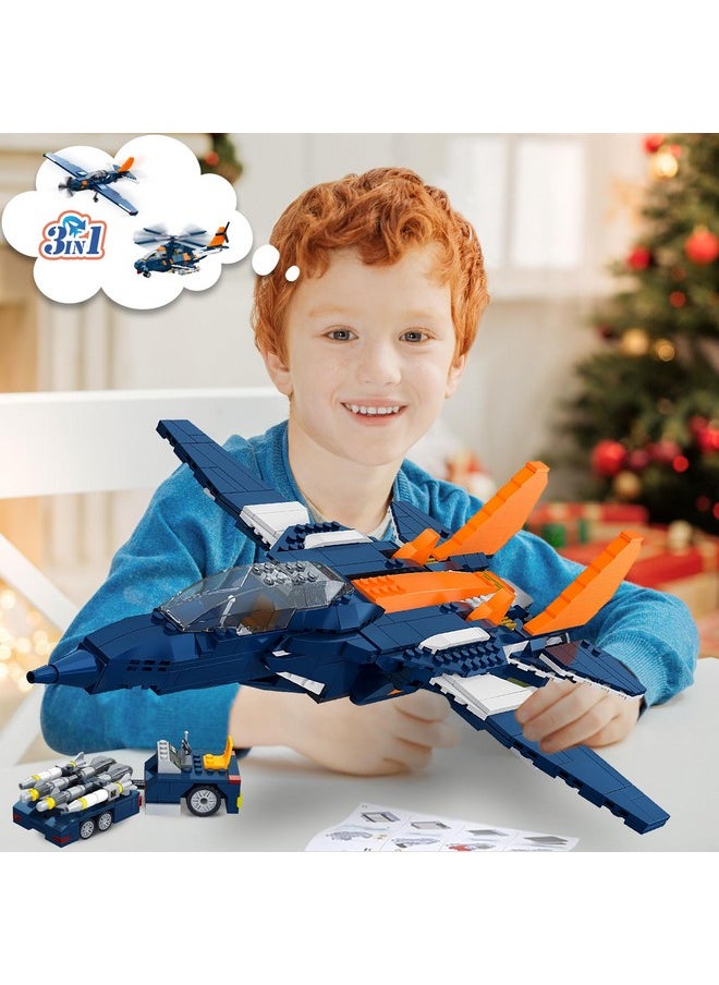 Hogokids HOGOKIDS 3 in 1 Fighter Jet Plane Building Sets, Military Propeller Aircraft Gunship Building Toys with Vehicle/Rocket Launcher/Speedboat Model Toys, Birthday Gift for Kids, Boys and Girls 10+, 738PCS  - Image 4