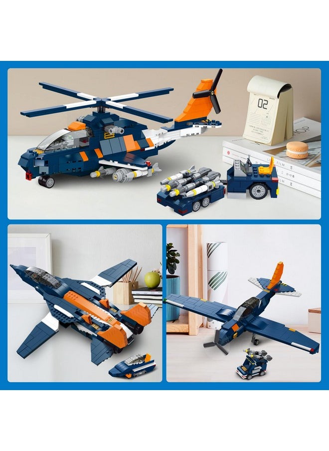 Hogokids HOGOKIDS 3 in 1 Fighter Jet Plane Building Sets, Military Propeller Aircraft Gunship Building Toys with Vehicle/Rocket Launcher/Speedboat Model Toys, Birthday Gift for Kids, Boys and Girls 10+, 738PCS  - Image 5